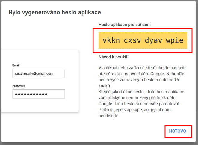 Google účet, Vygenerované heslo