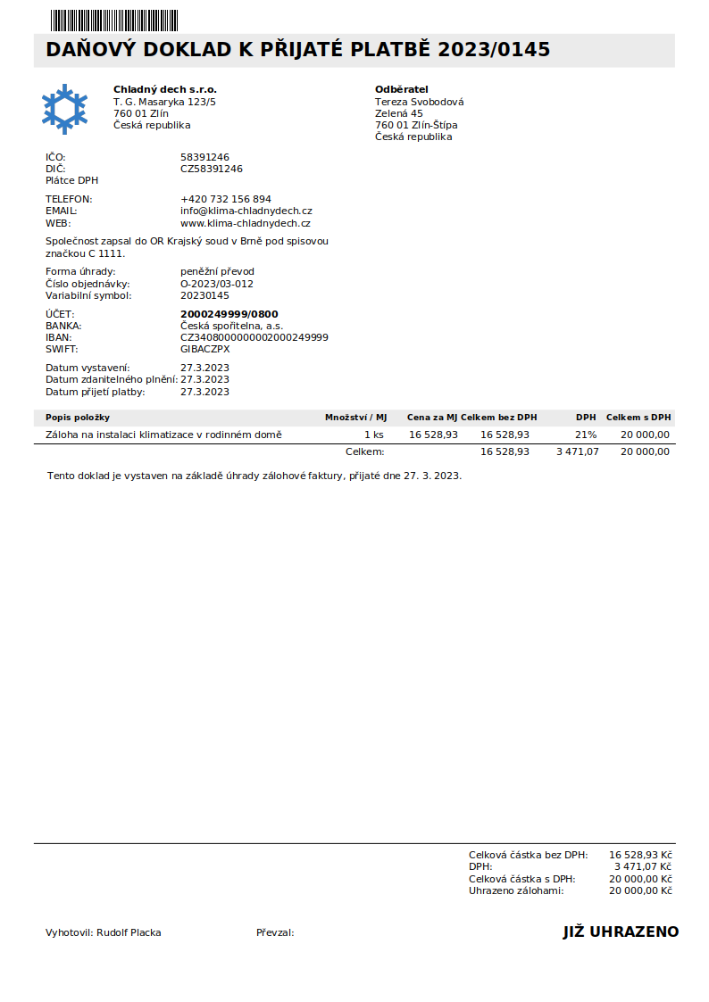 Vzor Da ov Doklad K P ijat Platb Faktury Web